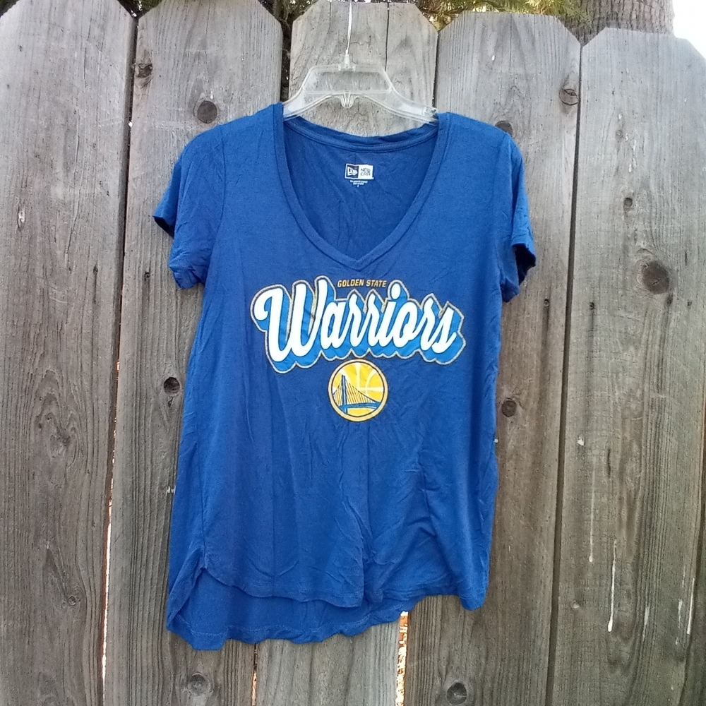 GOLDEN STATE WARRIORS NEW ERA SHIRT WOMENS SIZE S BLUE PULLOVER V NECK STRECHY